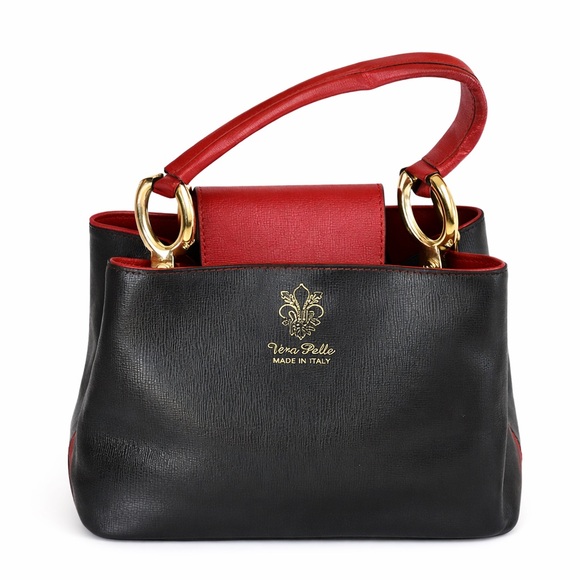 Vera Pelle Black and Red Leather Handbag - Picture 2 of 11